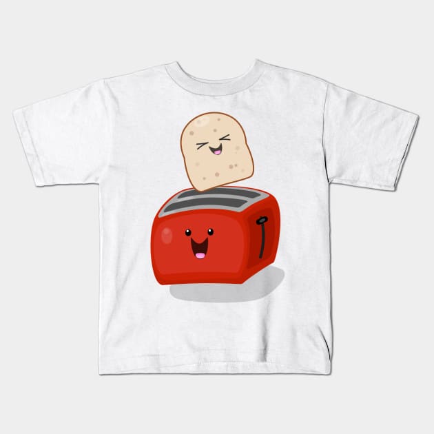 Cute kawaii toast and red toaster cartoon Kids T-Shirt by FrogFactory